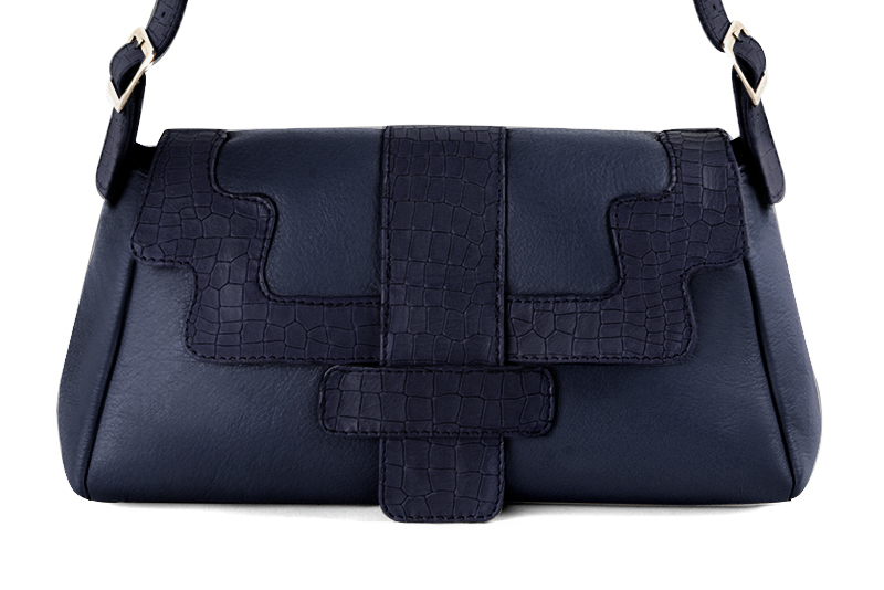 Navy blue women's dress handbag, matching pumps and belts. Profile view - Florence KOOIJMAN